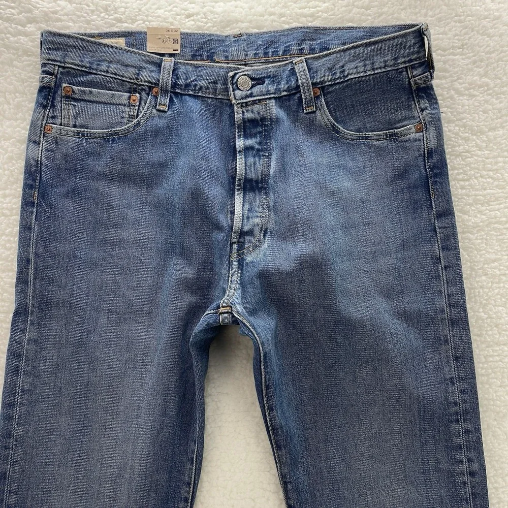 Levis 501 Jeans Mens 36x32 Blue Premium Original Button Fly Denim Grunge 90s